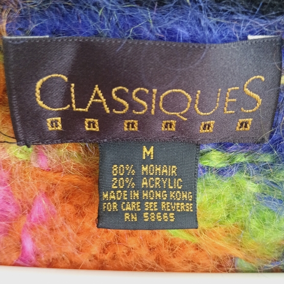 Classique Vintage Neon Mohair Super Long Sweater Retro Ski Apres 80s Purple Pink - Picture 11 of 13